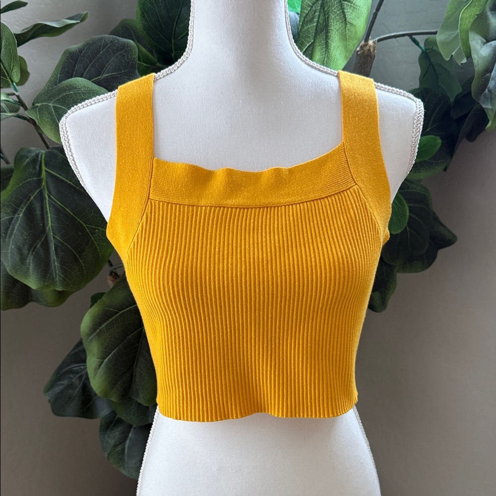 Yellow Ribbed Knit Crop Top